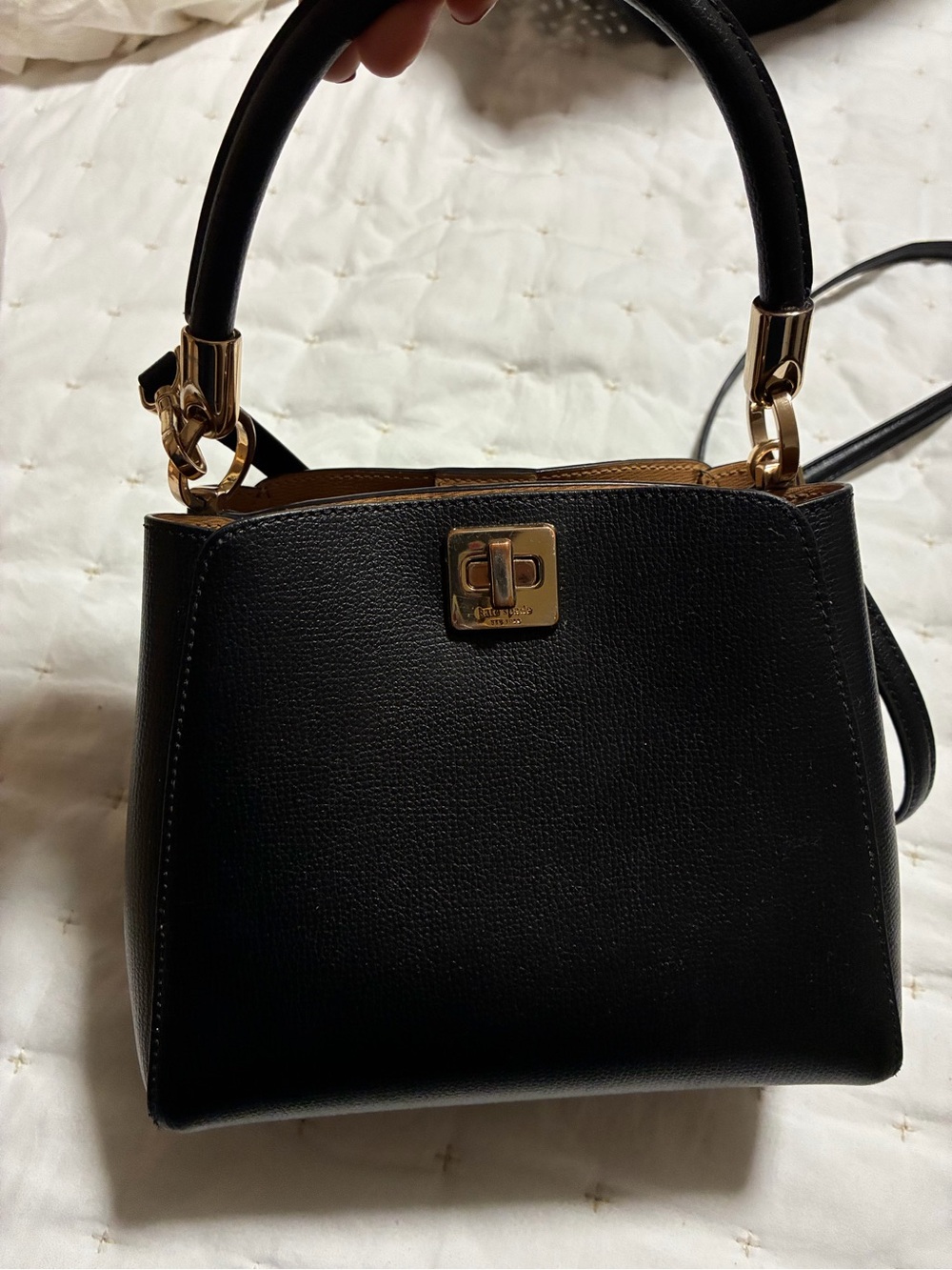 Kate spade Structured Black Satchel with Gold-Tone Turn Lock